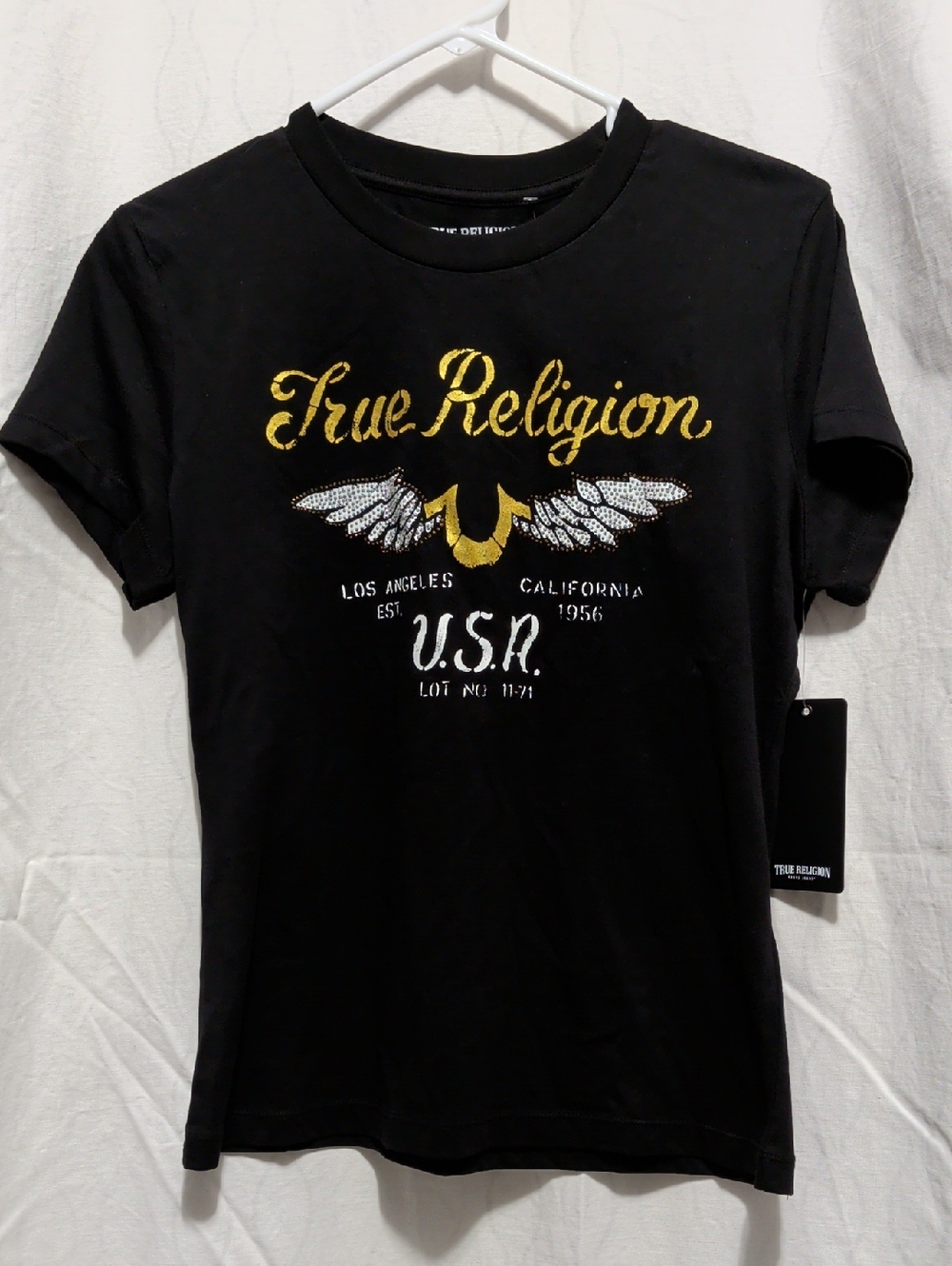 NEW True Religion Black Tee with Gold &‎ Silver Winged Logo size M